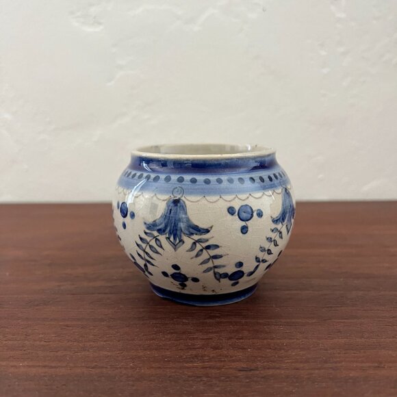 Antique Carvalhinho Porto Portugal Ceramic Blue White Bowl Vase hand painted pot - Picture 6 of 14